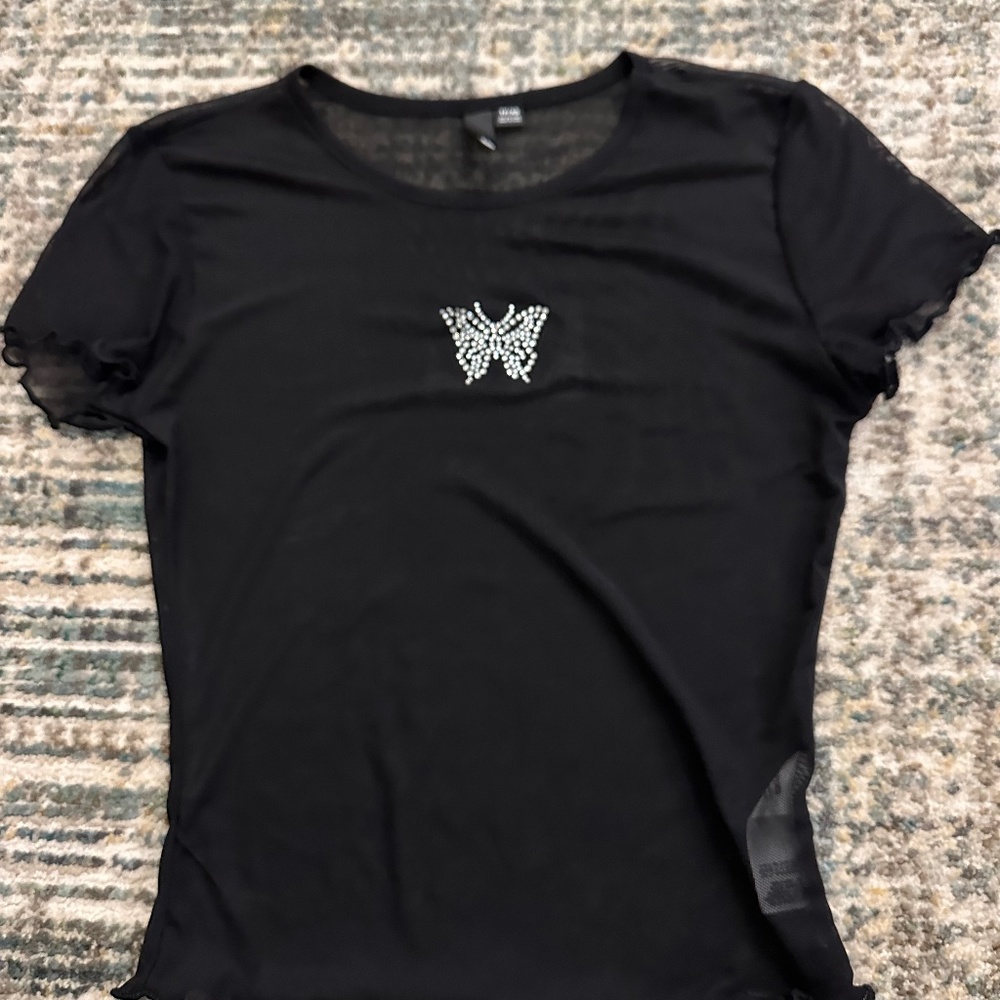 Mesh Crop Top with Butterfly